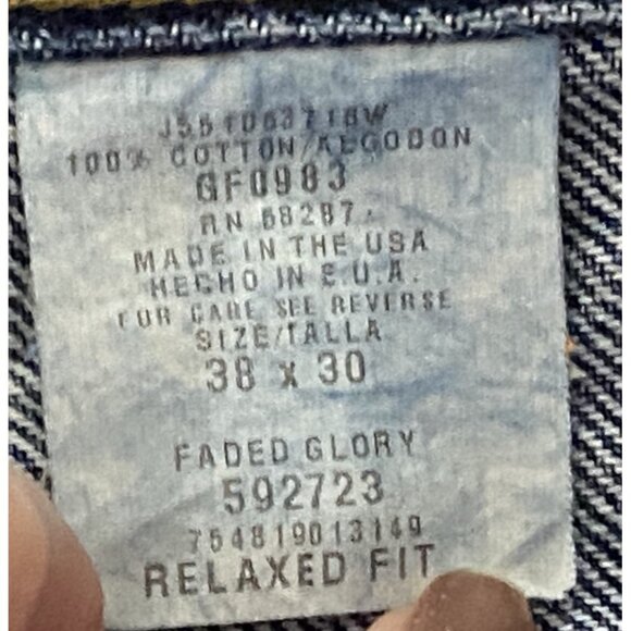 Faded Glory Jeans & Co Mens 38X29(tag reads 30) Dark Wash 100% Cotton Relaxed - Picture 4 of 9